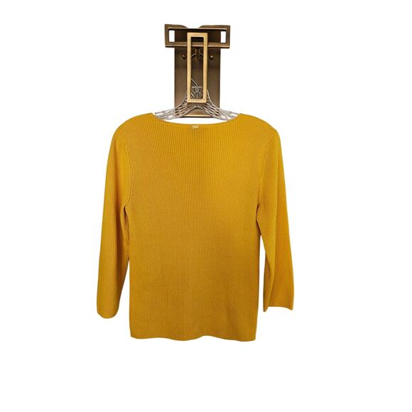 St. John Yellow Label Yellow Wool Silk Blend V-Neck Knit Sweater Size Large - Picture 7 of 10